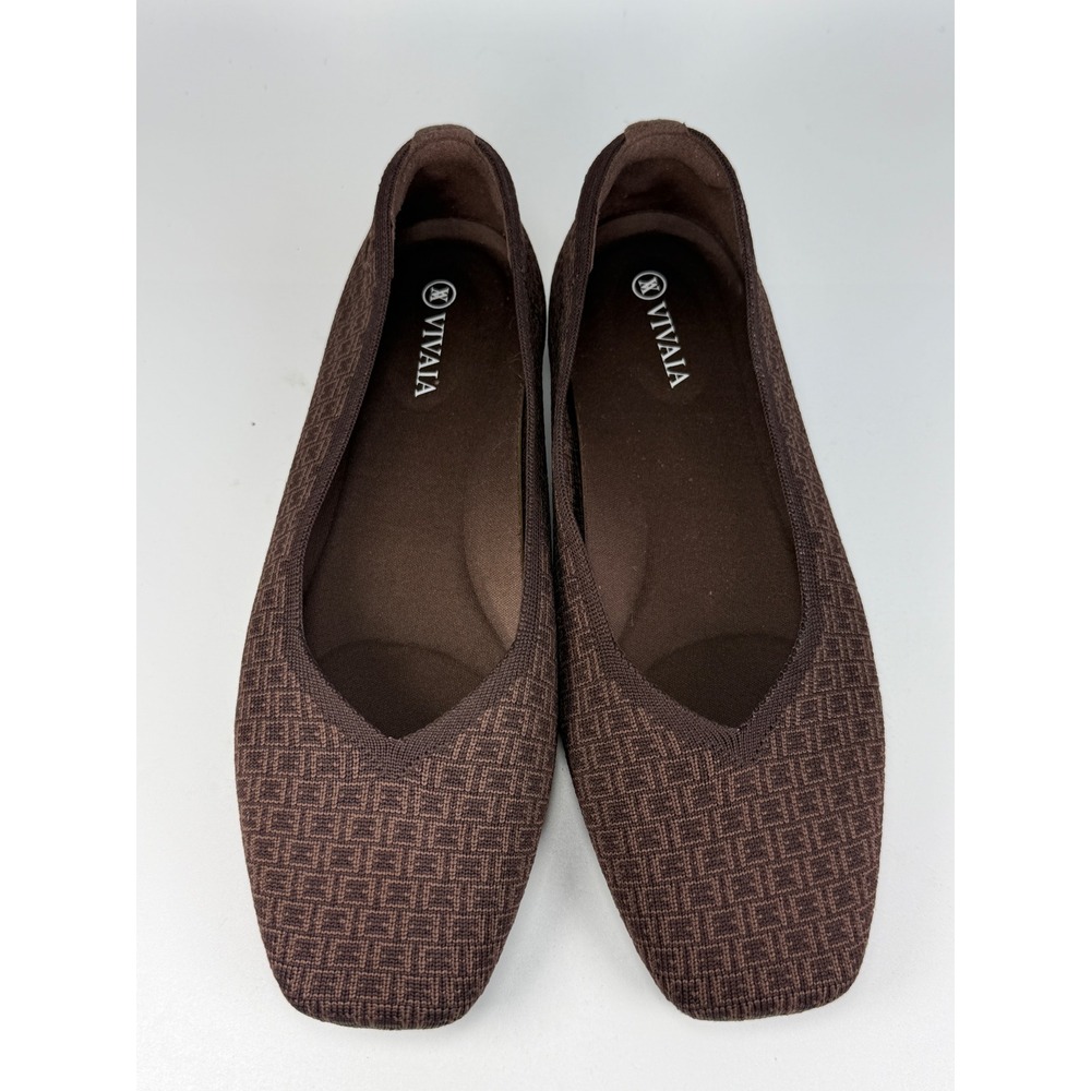 VIVAIA Womens 7.5-8 Flats Margot Square-Toe Knit Brown Ballet Office Sustainable